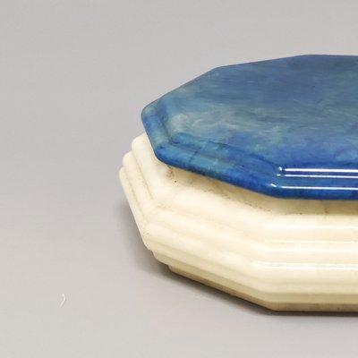 Octagonal Blue and White Box in Alabaster, Italy, 1960s-QGR-1323759