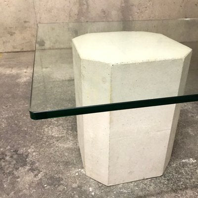 Octagonal Concrete and Glass Coffee Table, 1970s-VAM-1016543