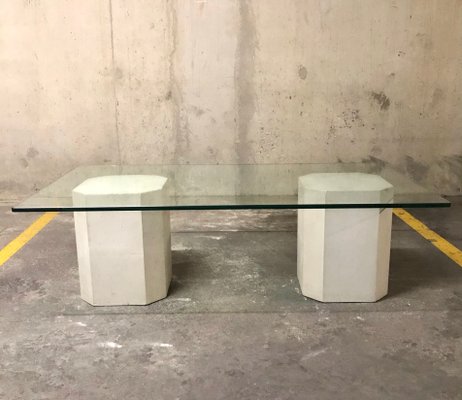 Octagonal Concrete and Glass Coffee Table, 1970s-VAM-1016543