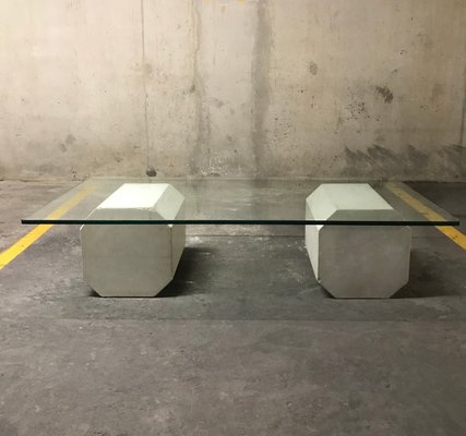 Octagonal Concrete and Glass Coffee Table, 1970s-VAM-1016543