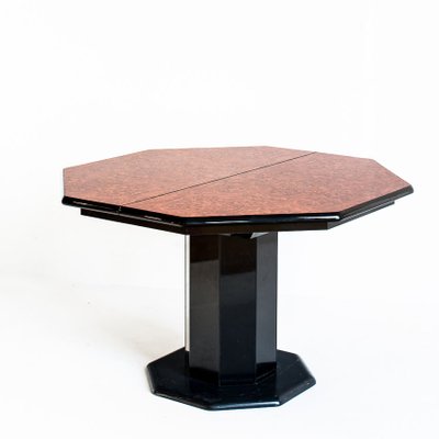 Octagonal Extendable Dining Table in Lacquered Wood with Black Marble Foot attributed to Roche Bobois, France, 1980s-ZFJ-1803863