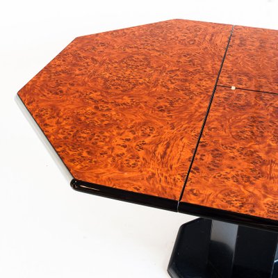 Octagonal Extendable Dining Table in Lacquered Wood with Black Marble Foot attributed to Roche Bobois, France, 1980s-ZFJ-1803863