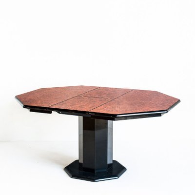 Octagonal Extendable Dining Table in Lacquered Wood with Black Marble Foot attributed to Roche Bobois, France, 1980s-ZFJ-1803863