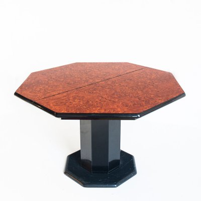 Octagonal Extendable Dining Table in Lacquered Wood with Black Marble Foot attributed to Roche Bobois, France, 1980s-ZFJ-1803863