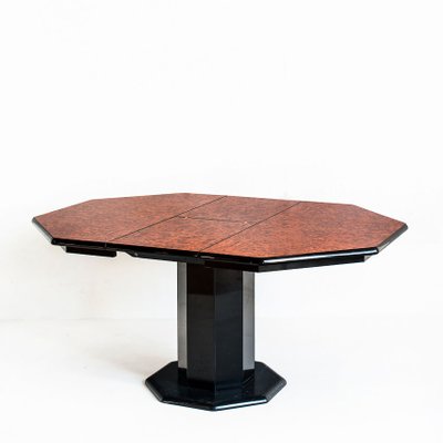 Octagonal Extendable Dining Table in Lacquered Wood with Black Marble Foot attributed to Roche Bobois, France, 1980s-ZFJ-1803863