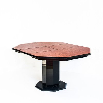 Octagonal Extendable Dining Table in Lacquered Wood with Black Marble Foot attributed to Roche Bobois, France, 1980s-ZFJ-1803863