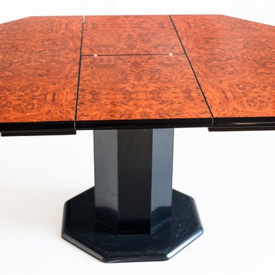 Octagonal Extendable Dining Table in Lacquered Wood with Black Marble Foot attributed to Roche Bobois, France, 1980s-ZFJ-1803863