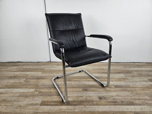 Office Armchair in Tubular Steel and Black Eco-Leather, 1970-ZUW-2023733