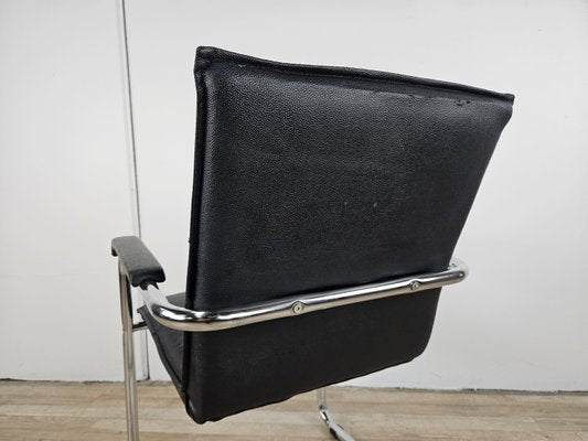 Office Armchair in Tubular Steel and Black Eco-Leather, 1970-ZUW-2023733