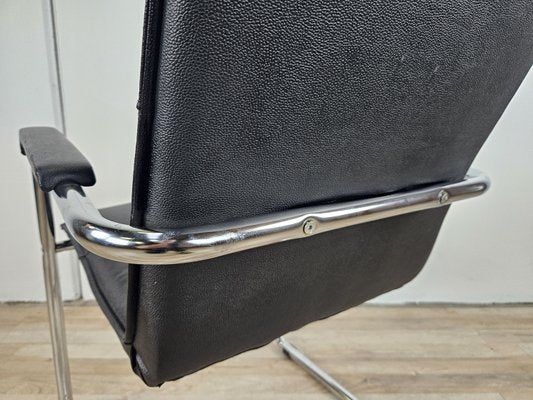 Office Armchair in Tubular Steel and Black Eco-Leather, 1970-ZUW-2023733