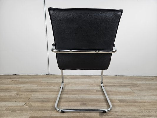 Office Armchair in Tubular Steel and Black Eco-Leather, 1970-ZUW-2023733