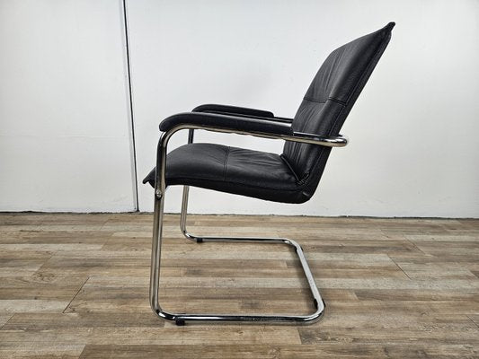 Office Armchair in Tubular Steel and Black Eco-Leather, 1970-ZUW-2023733