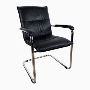 Office Armchair in Tubular Steel and Black Eco-Leather, 1970-ZUW-2023733