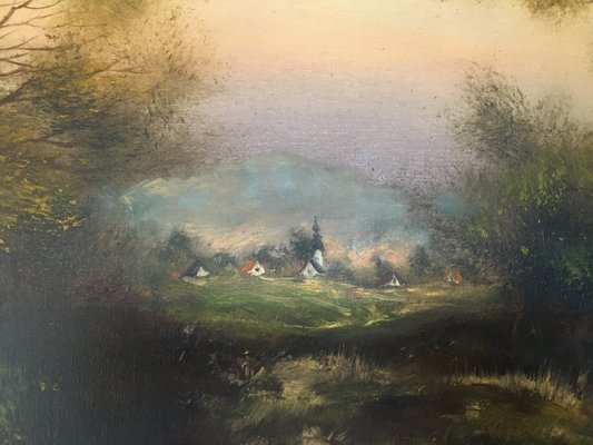 Oil Painting on Canvas- Landscape With a Water Mill Signed 1950s-WQQ-963890