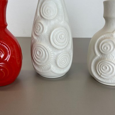 Op Art German Red-White Fat Lava Pottery Vases from Bay Ceramics, Set of 4-QZ-1161699