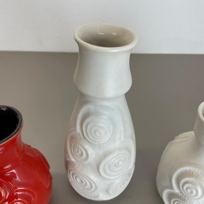 Op Art German Red-White Fat Lava Pottery Vases from Bay Ceramics, Set of 4-QZ-1161699