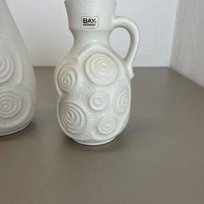 Op Art German Red-White Fat Lava Pottery Vases from Bay Ceramics, Set of 4-QZ-1161699