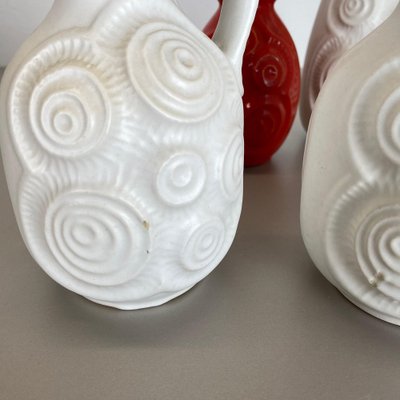 Op Art German Red-White Fat Lava Pottery Vases from Bay Ceramics, Set of 4-QZ-1161699