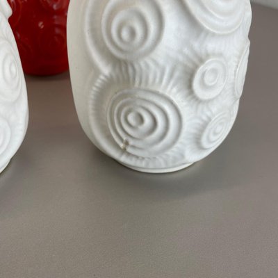 Op Art German Red-White Fat Lava Pottery Vases from Bay Ceramics, Set of 4-QZ-1161699