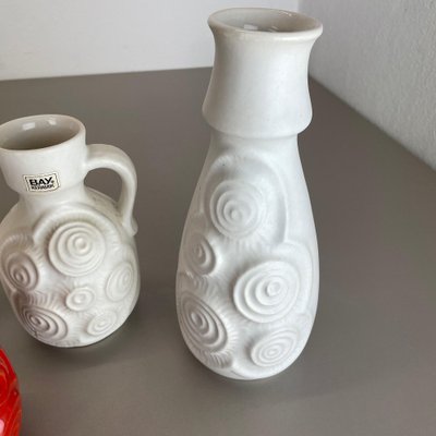 Op Art German Red-White Fat Lava Pottery Vases from Bay Ceramics, Set of 4-QZ-1161699