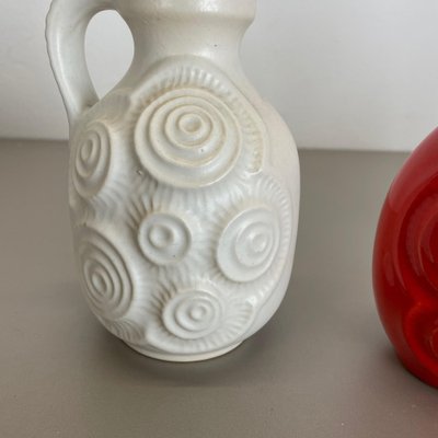 Op Art German Red-White Fat Lava Pottery Vases from Bay Ceramics, Set of 4-QZ-1161699