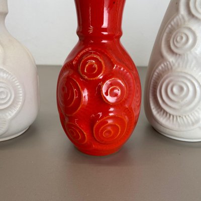 Op Art German Red-White Fat Lava Pottery Vases from Bay Ceramics, Set of 4-QZ-1161699