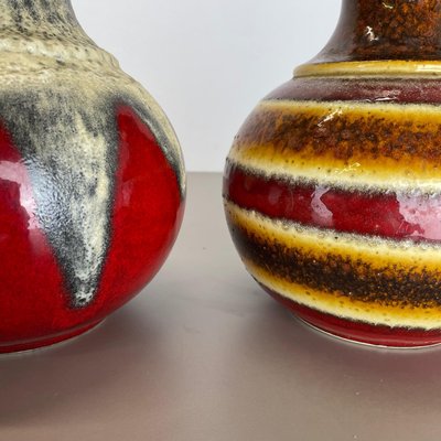 Op Art Multi-Color Fat Lava Pottery Vase from Bay Ceramics, Germany, Set of 2-QZ-1114583