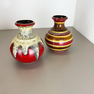 Op Art Multi-Color Fat Lava Pottery Vase from Bay Ceramics, Germany, Set of 2-QZ-1114583