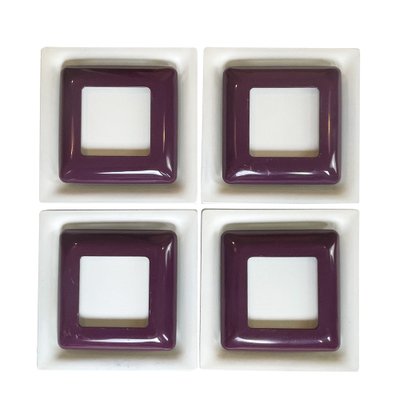 Op Art Square Wall Sconces in White and Purple Metal from Doria Leuchten, Germany, 1970s, Set of 4-PBW-1811896