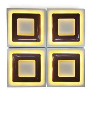 Op Art Square Wall Sconces in White and Purple Metal from Doria Leuchten, Germany, 1970s, Set of 4-PBW-1811896