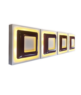 Op Art Square Wall Sconces in White and Purple Metal from Doria Leuchten, Germany, 1970s, Set of 4-PBW-1811896