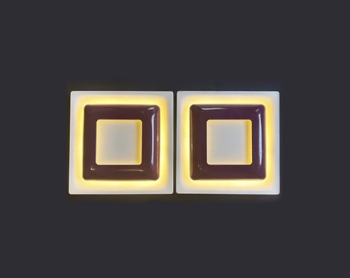 Op Art Square Wall Sconces in White and Purple Metal from Doria Leuchten, Germany, 1970s, Set of 4-PBW-1811896