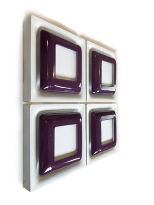 Op Art Square Wall Sconces in White and Purple Metal from Doria Leuchten, Germany, 1970s, Set of 4-PBW-1811896