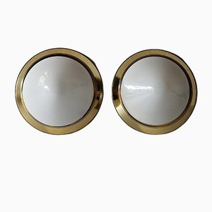 Opal Glass & Brass Sconces or Ceiling Lamps, Germany, 1960s, Set of 2-RDS-1148016