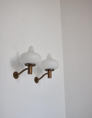 Opal Glass & Brass Wall Lamps by Hammer & Moldenhawerfor Louis Poulsen, Denmark, 1950, Set of 2-WRF-1334472