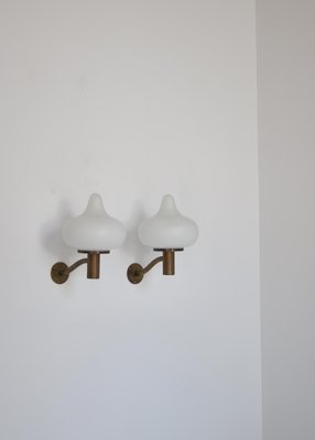 Opal Glass & Brass Wall Lamps by Hammer & Moldenhawerfor Louis Poulsen, Denmark, 1950, Set of 2-WRF-1334472