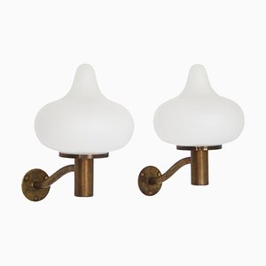 Opal Glass & Brass Wall Lamps by Hammer & Moldenhawerfor Louis Poulsen, Denmark, 1950, Set of 2-WRF-1334472