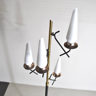 Opaline Glass & Brass Floor Lamp by Stilnovo, 1950s-JQO-956539