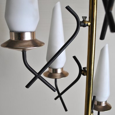 Opaline Glass & Brass Floor Lamp by Stilnovo, 1950s-JQO-956539