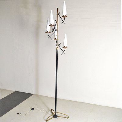 Opaline Glass & Brass Floor Lamp by Stilnovo, 1950s-JQO-956539