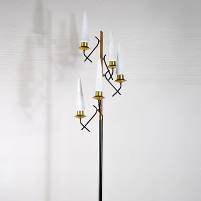 Opaline Glass & Brass Floor Lamp by Stilnovo, 1950s-JQO-857175