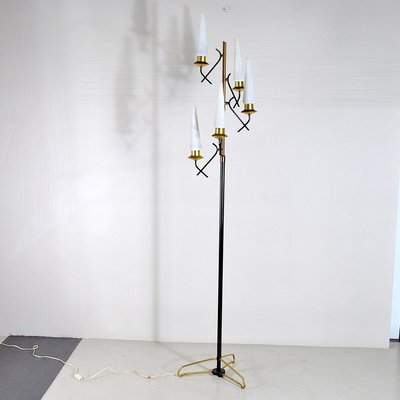 Opaline Glass & Brass Floor Lamp by Stilnovo, 1950s-JQO-857175