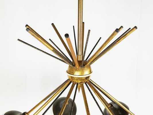 Opaline Glass, Brass & Painted Metal 8-Light Pendant Lamp from Stilnovo, 1950s-RD-1764424