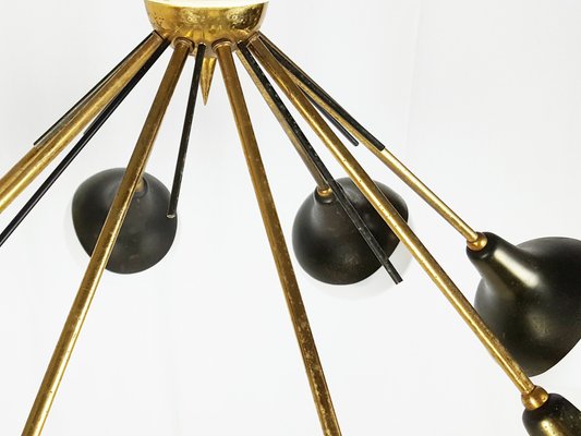 Opaline Glass, Brass & Painted Metal 8-Light Pendant Lamp from Stilnovo, 1950s-RD-1764424