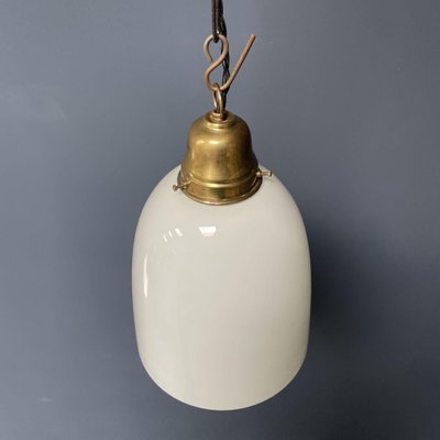 Opaline Glass Hanging Lamp with Brass Fixture-NPL-1336954