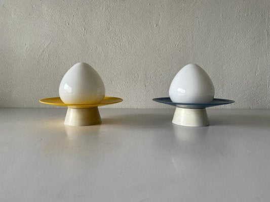 Opaline Glass UFO Bathroom Ceiling Lamps, Germany, 1960s, Set of 2-RDS-1146554