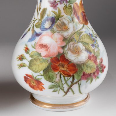 Opaline Vases Painted with Floral Motifs, 19th Century, Set of 2-WFS-1769337