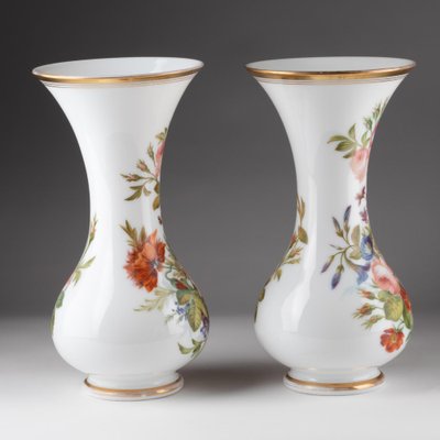 Opaline Vases Painted with Floral Motifs, 19th Century, Set of 2-WFS-1769337