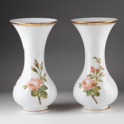 Opaline Vases Painted with Floral Motifs, 19th Century, Set of 2-WFS-1769337