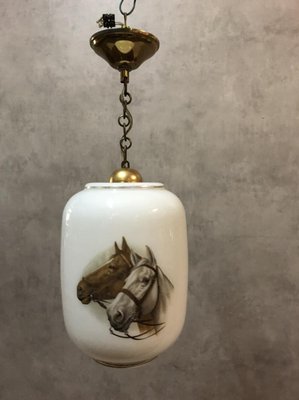 Opaline White Ceiling Lamp with Horse, 1950s-SDV-673955